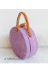 coloring rattan circle leather handbags purple color